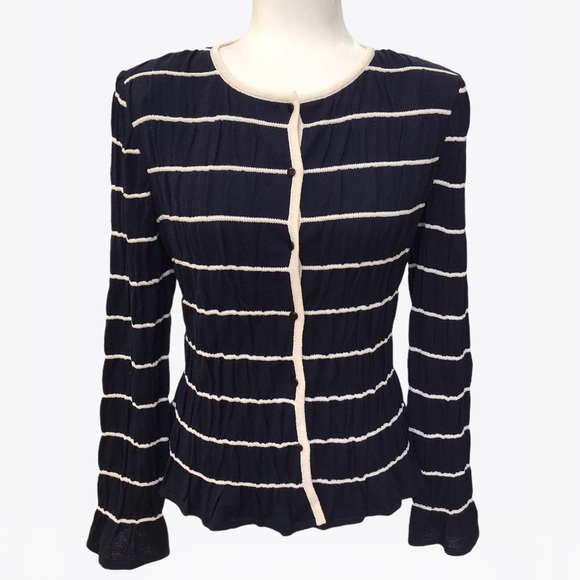 St. John 56% Wool Striped Cardigan and Top Set - S - Picture 11 of 17